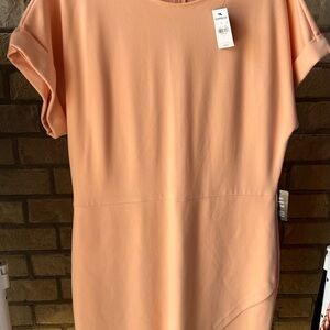 Express Orange Pink Sheath Mini Dress Short Cuffed Sleeves